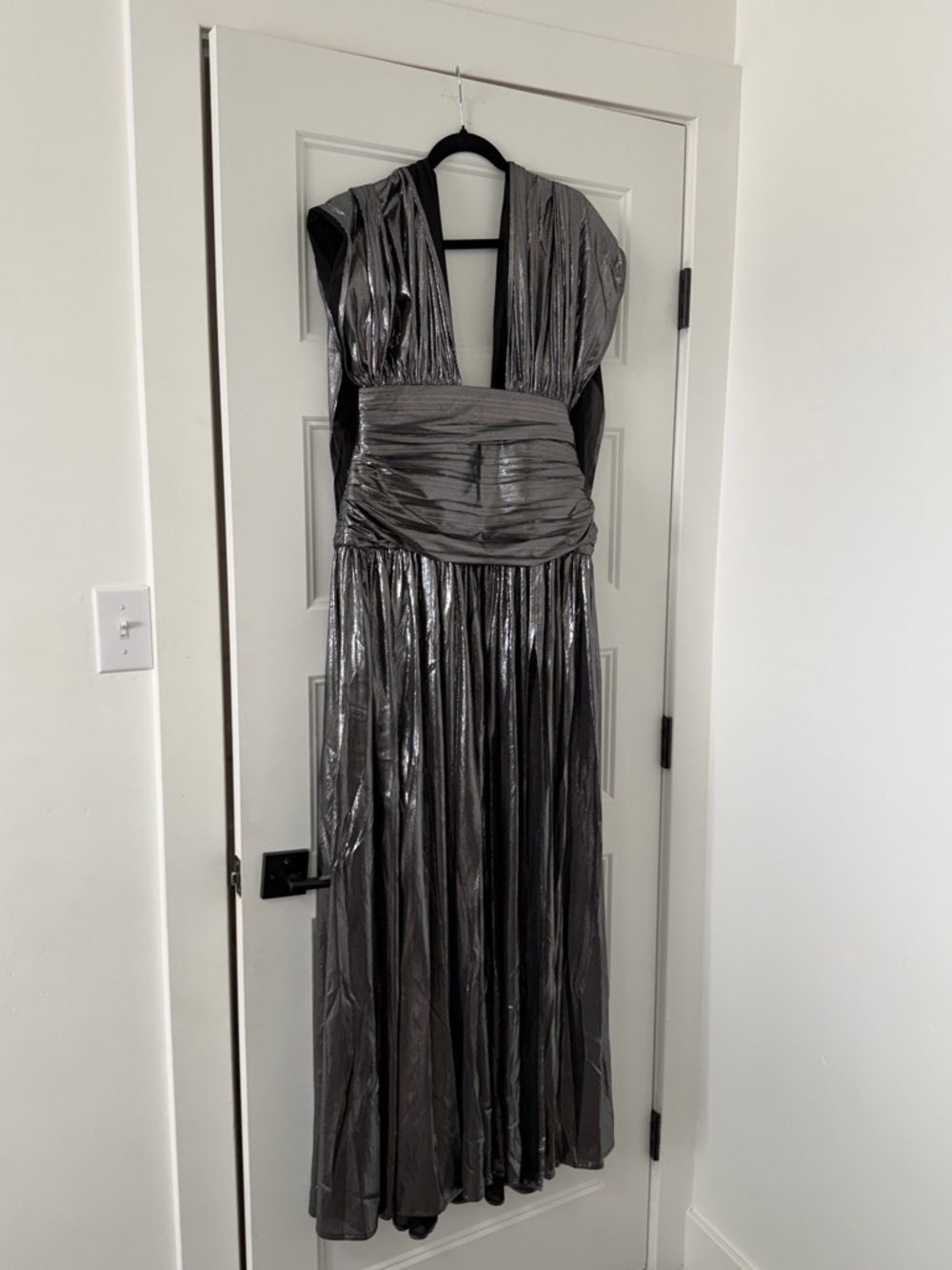 Bronx and Banco Metallic Silver Florence Halterneck Maxi Gown - Size 10 (XL)